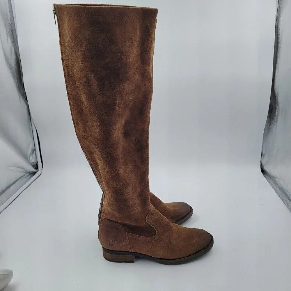 NEW Born Borman Distressed Brown Suede Leather Tall Back Zip Boot Size 5.5M